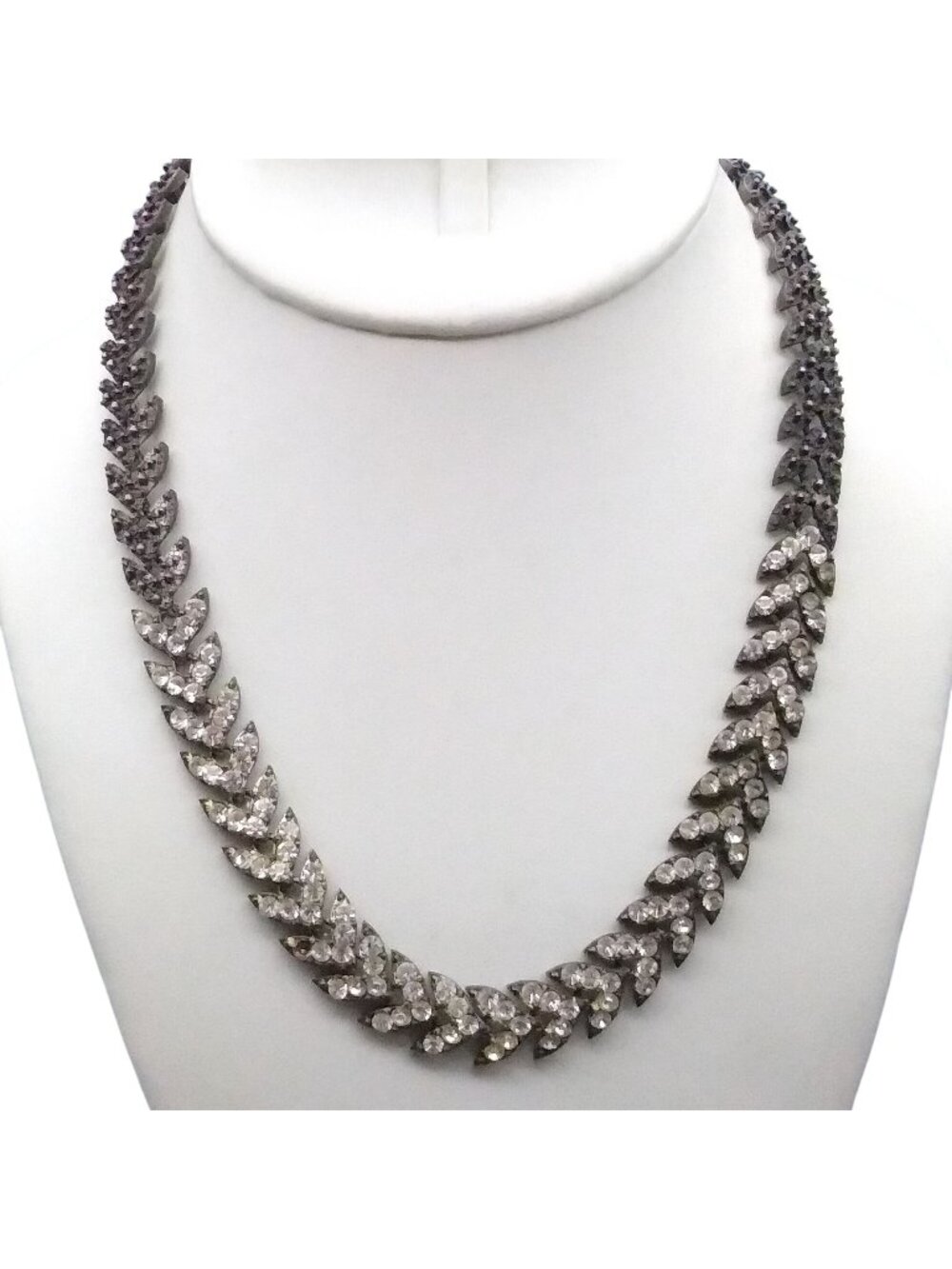 Vintage Iced Out Chevron Chain Necklace, Heavy Repeating Arrow Choker in Silver